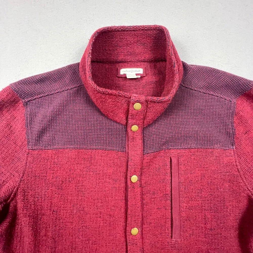 Carbon2Cobalt Shirt Jacket Mens XL Burgundy Snap Front Knit Waffle Yoke Outdoor